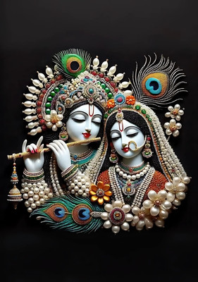 Meclay Arts Radha Krishna Crystal Embedded High Gloss Surface Acrylic 14 inch x 10 inch Painting(With Frame)