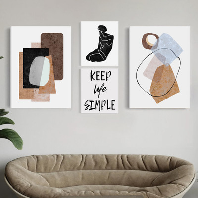 Painting Mantra Set of 4 Keep Life Simple Boho Canvas Art Print Painting for Decor Canvas 22 inch x 16 inch Painting(With Frame, Pack of 4)