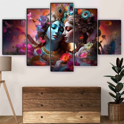 saf Radha krishna religious for living room, wall decoration Digital Reprint 18 inch x 30 inch Painting(Without Frame, Pack of 5)