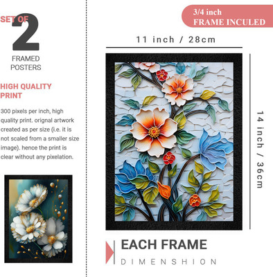 WALL PROFILE Wall Paintings for Wall Decoration Digital Reprint 14 inch x 11 inch Painting(With Frame, Pack of 2)