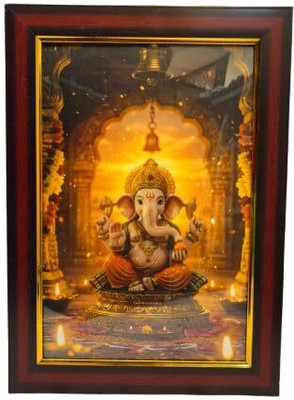 The creative guru Lord Shree Ganesh Photo Frame A4 Size Ganpati Bappa Framed for Home and Office Digital Reprint 12 inch x 11.69 inch Painting(With Frame)