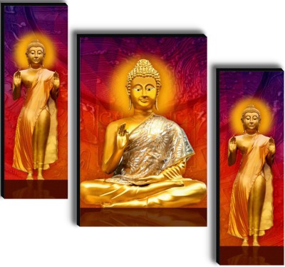 JAINY ART CLUB Lord Buddha Modern Art UV Textured wall painting for Home Decoration Digital Reprint 12 inch x 18 inch Painting(With Frame, Pack of 3)
