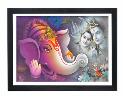 Chitransh Gifts Ganesh Ji Shiv Parwati Photo Frame Digital Reprint 20 inch x 14 inch Painting(With Frame)