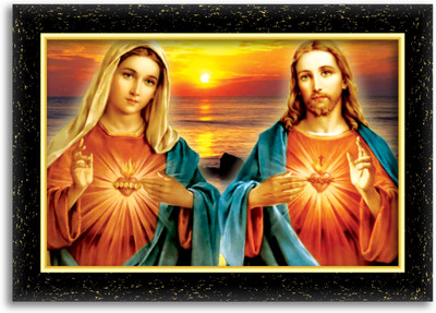 ARAAKA SACRED JESUS AND MARY CHRIST photo frame (Wood Base and Front Laminated) Acrylic 18 inch x 12 inch Painting(With Frame)