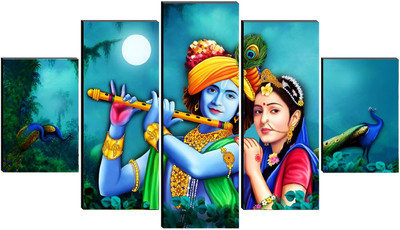 SNDArt (5P-8900)Set Of 5 Radha Krishna Religious UV Textured Home decorative Digital Reprint 18 inch x 30 inch Painting(Without Frame, Pack of 5)