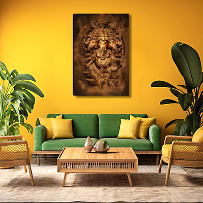 Indianara Lord Ganesha Canvas Painting for Living Room | Bedroom | Pooja Room | Hotel Digital Reprint 27 inch x 18 inch Painting(With Frame)
