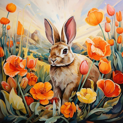 Xeekart DIY Rabbit Garden Oil Painting Paint by Numbers for Adults and Kids Gift Canvas 16 inch x 20 inch Painting(Without Frame)