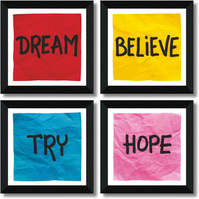 saf SET OF 4 MOTIVATIONAL QUOTES Digital Reprint 19 inch x 19 inch Painting(With Frame, Pack of 4)