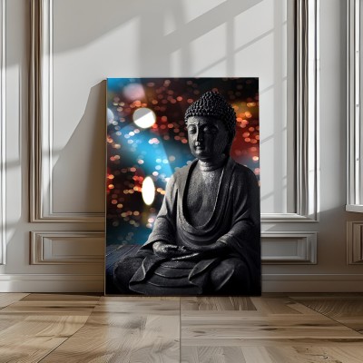 Eurotex Beautiful Black Gautam Budh Wrapped Canvas 54 inch x 27 inch Painting(With Frame)