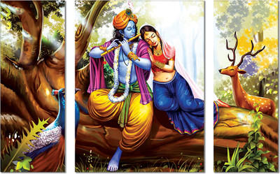 god & god's Beautiful Radha Krishna Ji Under the Tree Set to Décor your Living Spaces Digital Reprint 18 inch x 12 inch Painting(Without Frame, Pack of 3)