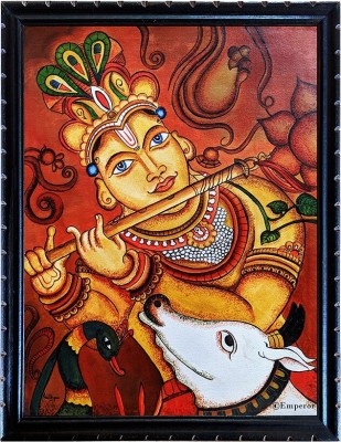 mperor Kerala Mural Painting God Krishna Digital Reprint 17.5 inch x 13.4 inch Painting(With Frame)