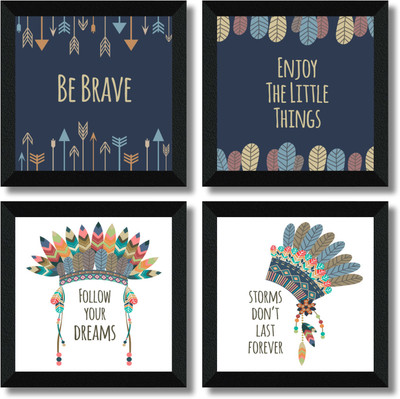 saf Set Of 4 Boho Theme Painting for Bedroom,Hall And office Digital Reprint 10 inch x 10 inch Painting(With Frame, Pack of 4)