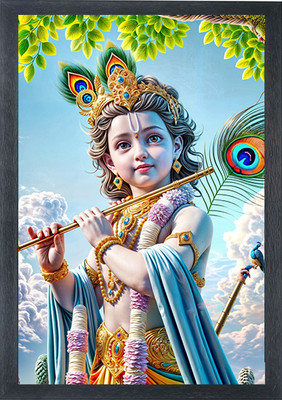 Devatwal Lord Krishna / Bal Krishna Photo Frame For Wall Mounted Painting Digital Reprint 10 inch x 14 inch Painting(With Frame)