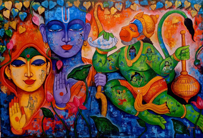 ANSHUL INTERNET CANVAS PAINTING RAM JI 01 Canvas 48 inch x 24 inch Painting(Without Frame)