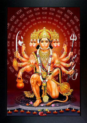 CrowdHall Panchmukhi Hanuman Photo | Panchmukhi Hanuman Ji Photo Frame 10 x 13.5 In Religious Frame