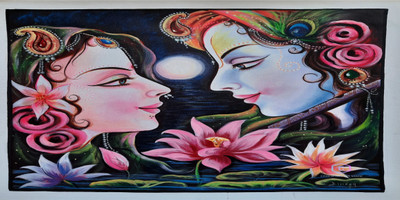ANSHUL INTERNET CANVAS PAINTING RADHA KRISHNA 51 Canvas 48 inch x 24 inch Painting(Without Frame)
