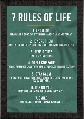 eCraftIndia 7 Rules of Life Motivational Quote Satin Matt Texture UV Art Painting Ink 20 inch x 14 inch Painting(With Frame)