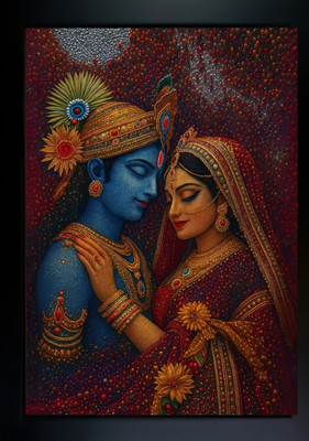 Meclay Arts Krishna Radha Frame Luxurious Radha Krishna Masterpiec Acrylic 14 inch x 10 inch Painting(With Frame)