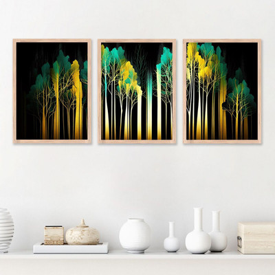 Mmory Modern Glowing Wall Art Framed Painting For Home Decor Living Room Digital Reprint 18 inch x 14 inch Painting(With Frame, Pack of 3)