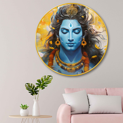 SAF PRINT Lord Shiva Round Wall Painting – Spiritual Home Décor with Golden Frame GRL-285 Digital Reprint 20 inch x 20 inch Painting(With Frame)