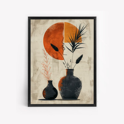 DECO THE HOME Boho Abstract Face & Vase Wall Art Frame | ModerN Sun & Botanical Poster Digital Reprint 12 inch x 9 inch Painting(With Frame)