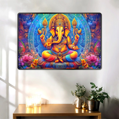 Indianara Lord Ganesha Wall Art Painting for Living | Bedroom | Office Room | Hotel Digital Reprint 12 inch x 18 inch Painting(With Frame)