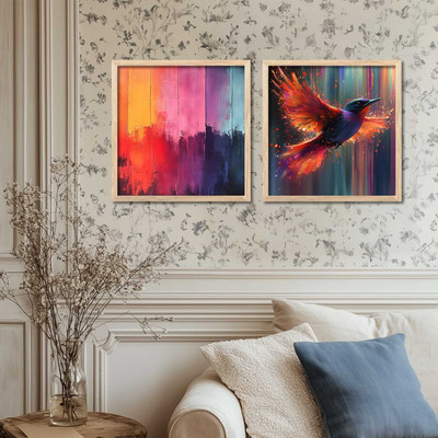 Mmory Abstract Wall Art Home Decor Wall Painting For Living Room Office Bedroom Digital Reprint 13 inch x 13 inch Painting(With Frame, Pack of 2)