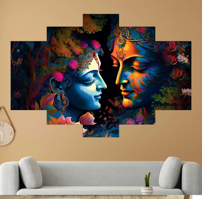 SNDArt Set Of 5 Radha Krishna Wall Paintings For Living Room Gift Items Digital Reprint 18 inch x 30 inch Painting(Without Frame, Pack of 5)