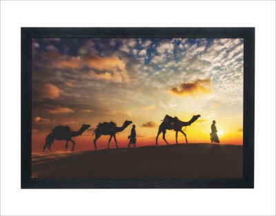 Chitransh All the Way to the Silk Road Camel Desert Wall Mounted Printing Digital Reprint 20 inch x 14 inch Painting(With Frame)