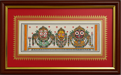 Basudha Authentic paint Art of Lord Jagannath on Cloth | Handpainted Odisha Wall Hanging Embroidery 7 inch x 11 inch Painting(With Frame)