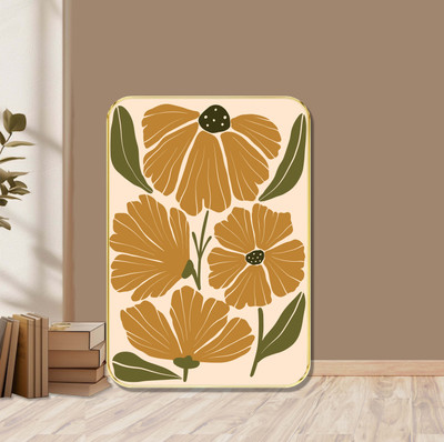 Aartify Golden Floral Wall Art | Abstract Botanical Framed Painting for Living Room Digital Reprint 24 inch x 18 inch Painting(With Frame)