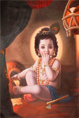 ANSHUL INTERNET CANVAS PAINTING BAL KRISHNA 08 Canvas 48 inch x 24 inch Painting(Without Frame)