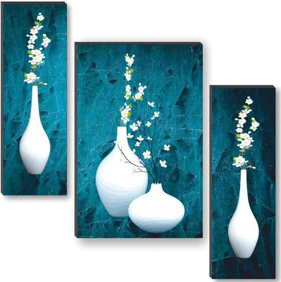 saf beautiful flower pot UV textured self adeshive Digital Reprint 18 inch x 12 inch Painting(Without Frame, Pack of 3)