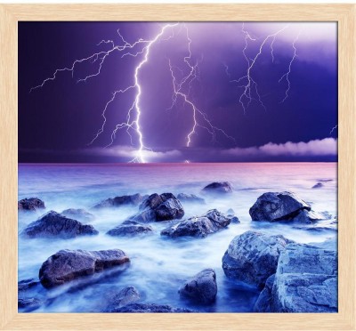 Artzfolio Summer Storm Beginning With Lightning Painting Natural Brown Frame 21.9x20inch Canvas 20 inch x 21.9 inch Painting(With Frame)