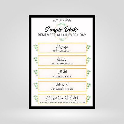 Horyzan Islamic Dhikr Frame – SubhanAllah Alhamdulillah Allahu Akbar Wall Decor Digital Reprint 14 inch x 10 inch Painting(With Frame)