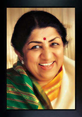 CrowdHall Lata Mangeshkar Photo Frame | Lata Mangeshkar Poster Digital Reprint 13.5 inch x 10 inch Painting(With Frame)