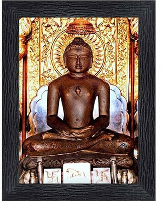 BKS Craft Lord Mahavir Swami Jain Religious Wood Photo Frames Digital Reprint 12 inch x 8 inch Painting(With Frame)