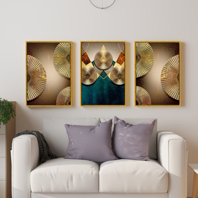 Painting Mantra Nordic Abstract Painting Geometric Industrial Style Wall Art Prints Canvas 23 inch x 17 inch Painting(With Frame, Pack of 3)