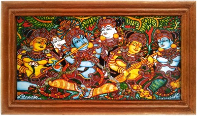 mperor Lord Krishna Mural Painting laminated Digital RePrint With Teak Wood Frame Digital Reprint 13 inch x 6.7 inch Painting(With Frame)