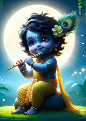 Anaadi Beautiful Bal Krishna Photo Poster for Home & Office Decoration Digital Reprint 18 inch x 12 inch Painting(Without Frame)