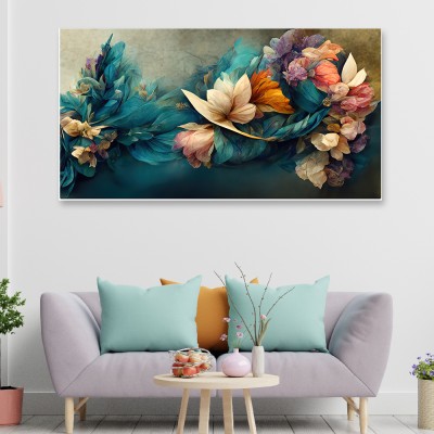 Dekorstation Beautiful 3D Blue Flower Arrangement with Bouquet Canvas Framed Wall Painting Canvas 12 inch x 24 inch Painting(With Frame)