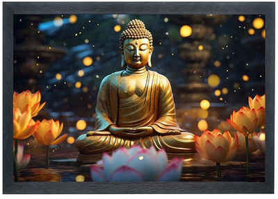 Shree Shyam Lord Buddha / Gautam Buddha Photo Frame For Wall Mounted Painting Digital Reprint 10 inch x 14 inch Painting(With Frame)
