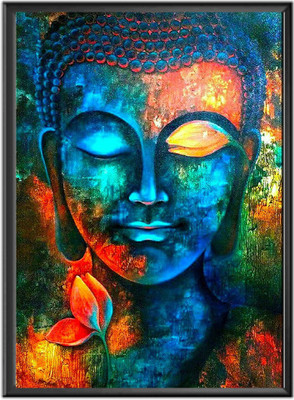 Sanvik Creations Gautam Buddha Photo Frame for Wall Décor, Matte Finish, Digital Reprint 12 inch x 18 inch Painting(With Frame)