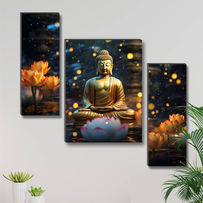 saw Elegant Buddha Wall Painting || UV Textured || Spiritual Home & Office Decor Digital Reprint 18 inch x 12 inch Painting(Without Frame, Pack of 3)