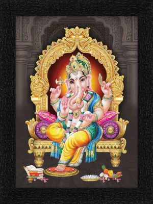MHridayCraft MHC - lord ganesha 155 Digital Reprint 12 inch x 9 inch Painting(With Frame)