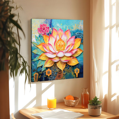 Painting Mantra Abstract Stretched Canvas Floral Lotus Multicolor Wall Art Painting Canvas 22 inch x 22 inch Painting(Without Frame)