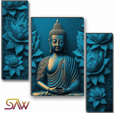 SANW Spiritual Buddha Wall Art || UV Textured 3 Panel Décor for Home & Office Digital Reprint 18 inch x 12 inch Painting(Without Frame, Pack of 3)