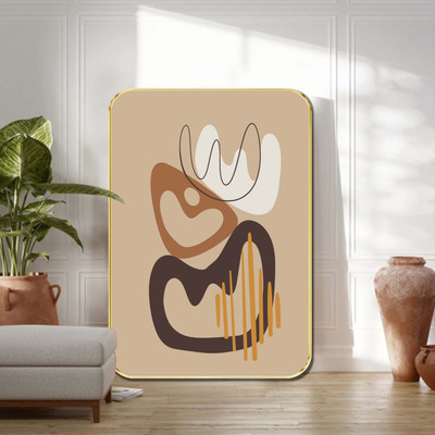 Aartify Abstract Line Art Wall Painting – Modern Minimalist Shapes in Beige & Brown Digital Reprint 24 inch x 18 inch Painting(With Frame)