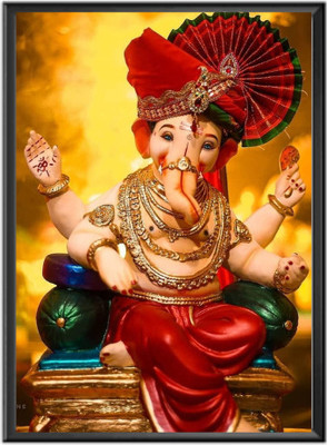 Sanvik Creations Shree Ganesh Ji Photo On MDF Wood, Modern Art Photo Frame Digital Reprint 12 inch x 18 inch Painting(With Frame)