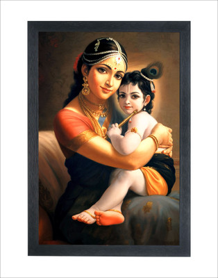 Devatwal Bal Krishna With Yashoda Mata Photo Frame For Wall Mounted Painting Digital Reprint 14 inch x 10 inch Painting(With Frame)
